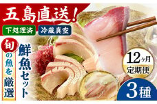 【全12回定期便】金澤仕立て 鮮魚ボックス 旬の魚3種 鮮魚 冷蔵 真空パック 新鮮 下処理済み 海鮮 刺身 セット 五島市/金沢鮮魚 [PEP014]