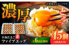 【6回定期便】【箱入り】平飼たまご ファイブエッグ M～Lサイズ 45個 / 5EGG 卵 赤玉子 五島市 / 五島列島大石養鶏場 [PFQ043] 玉子 タマゴ 鶏卵 希少 五島列島