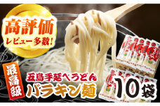 バラキン麺10袋＋スープ付き 五島市/中本製麺 [PCR008] 保存食 椿 五島 うどん 手延べ ウドン 麺 麺類 出汁