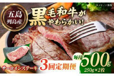 【全3回定期便】五島列島産 黒毛和牛 サーロインステーキ 250g×2枚 五島市/山口Farm [PGJ018]