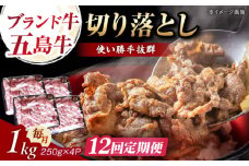 【12回定期便】五島牛 切り落とし 1kg 五島市/五島牛 肉のむらおか [PGP012]