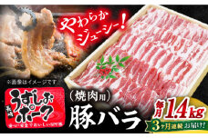 【3回 定期便 】 焼肉用 長崎うずしおポーク 豚バラ（ 焼肉 用）1.4kg 訳あり＜スーパーウエスト＞ [CAG113]長崎うずしおポーク バラ 焼肉 豚バラ 焼き肉 ブランド豚 長崎県産 西海市 うずしおポーク 焼肉用