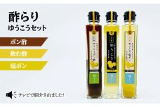 酢らり3本セット（ゆうこう・ゆうこうポン酢・ゆうこう塩ポン）＜川添酢造＞ [CDN040]  長崎 西海 酢 飲む酢 ビネガー 果実酢 ポン酢 調味料 酢 贈答 ギフト セット 