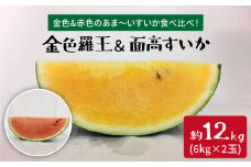【先行予約☆金色vs赤色すいか食べ比べ】金色羅王＆面高すいか（6kg×2玉）＜太田幸男＞ [CCN010]