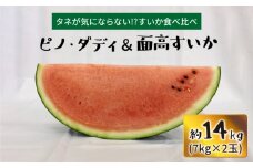 【スイカ食べ比べ】ピノ・ダディ＆面高すいか（7kg×2玉）＜太田幸男＞ [CCN014]