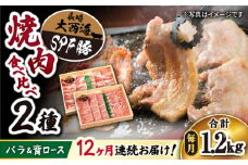 【12回 定期便 】 焼肉 豚 大西海 SPF豚 背ロース ＆ バラ（ 焼肉 用）計1.2kg（各600g） 訳あり ＜大西海ファーム＞ [CEK102]  焼肉 焼肉 肉 食品 肉類 国産 豚肉 食べ比べ こだわり セット 甘み 旨み 豚バラ バラ肉 豚ロース 贈答 ギフト SPF豚