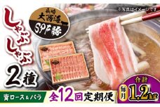 【12回定期便】大西海 SPF豚 しゃぶしゃぶ 計1.2kg （背ロース/バラ 各600g） 訳あり ＜大西海ファーム＞ [CEK103] 西海 豚肉 国産 ブランド 豚 スライス しゃぶしゃぶ バラ ロース 鍋 SPF豚 贈答 ギフト 定期便