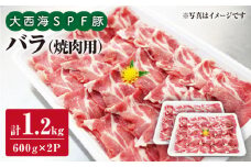 大西海 SPF豚 バラ 焼肉 計1.2kg（600g×2パック） 訳あり ＜大西海ファーム＞ [CEK031] 長崎 西海 豚肉 国産豚 BBQ 焼肉 贈答 ギフト