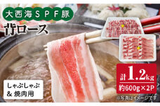 【よくばりセット】大西海SPF豚 背ロース（焼肉＆しゃぶしゃぶ用）計1.2kg（600g×2パック） 訳あり ＜大西海ファーム＞ [CEK039]