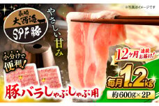 【月1回約1.2kg×12回定期便】大西海SPF豚 バラ（しゃぶしゃぶ用）計14.4kg 訳あり ＜大西海ファーム＞ [CEK122]