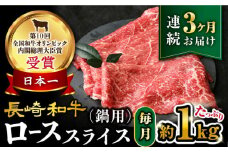 【3回定期便】【訳あり】長崎和牛 ローススライス 約1㎏（ すき焼き・しゃぶしゃぶ用 ）×3回定期便＜大西海ファーム＞ [CEK153]
