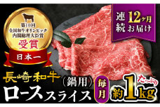 【12回定期便】【訳あり】 長崎和牛 ローススライス 約1㎏（ すき焼き・しゃぶしゃぶ用 ）×12回定期便＜大西海ファーム＞ [CEK155]