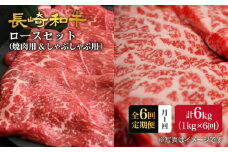 【6回定期便】【訳あり】長崎和牛 ロース食べ比べ 約1000g（焼き肉用、すき焼き・しゃぶしゃぶ用各約500gずつ）×6回定期便＜大西海ファーム＞ [CEK157]