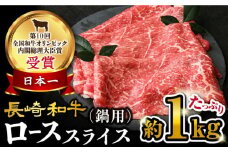 【 訳あり 】 長崎和牛 ロース スライス 約1㎏（ すき焼き ・ しゃぶしゃぶ 用 ）＜大西海ファーム＞ [CEK135]