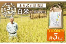 【 新米先行予約 】2025年10月より順次発送 【3回定期便】【木村式自然栽培】 白米 くまみのり 約 5kg ＜ハマソウファーム＞ [CBR015] 長崎 西海 くまみのり 白米 米 5kg