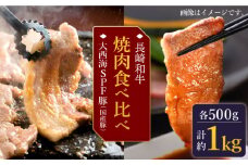 【牛vs豚】長崎和牛 大西海SPF豚 焼肉 食べ比べ 計1kg ＜大西海ファーム＞[CEK170] 長崎 西海 国産 和牛 豚肉 焼肉 SPF豚 食べ比べ 大人気 BBQ ロース 豚バラ ブランド牛 牛肉 こだわり 豚