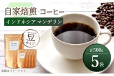 【豆タイプ】【☆一番人気☆】中煎り インドネシア マンデリン 自家焙煎 コーヒー 5袋 計500g ＜giko coffee＞ [CFK003]