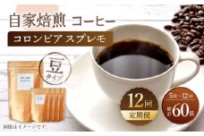 【豆タイプ】【12回定期便】 深煎り コロンビア スプレモ 自家焙煎コーヒー 5袋＜giko coffee＞ [CFK013]