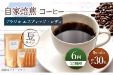 【豆タイプ】【6回定期便】 深煎り ブラジル エスプレッソ・レディ 自家焙煎コーヒー 5袋＜giko coffee＞ [CFK024]