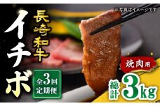 【訳あり】【3回定期便】【希少部位】長崎和牛 イチボ 焼肉用 約1000g（500g×2） 赤身 ＜スーパーウエスト＞ [CAG273]