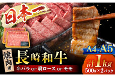  焼肉 【A4～A5】 長崎和牛 焼肉用 約1kg （500g×2p）＜株式会社MEAT PLUS＞ [CFT002]  長崎 和牛 焼肉 焼き肉 牛肉 500g 1kg 焼肉