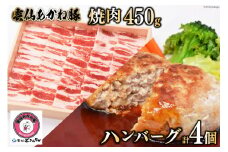 雲仙あかね豚 焼肉 450g ハンバーグ 大2個入×1袋 小2個入×1袋 セット [雲仙どまんなか 長崎県 雲仙市 item1680] 豚肉 ぶたにく国産 セット 冷凍 ポークハンバーグ ブランド豚 100％ 惣菜