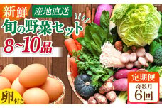【6回奇数月コース】雲仙のめぐみ 旬の野菜セット (S)【卵6個付き】8～10品目セット [長崎県農産品流通 長崎県 雲仙市 item2224] 野菜 定期 野菜セット フルーツ 果物 くだもの 卵 たまご