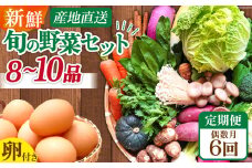 【6回偶数月コース】雲仙のめぐみ 旬の野菜セット (S)【卵6個付き】 8～10品目セット [長崎県農産品流通 長崎県 雲仙市 item2223] 野菜 定期 野菜セット フルーツ 果物 くだもの 卵 たまご