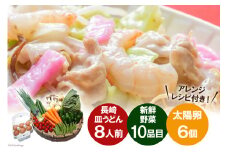 長崎皿うどん（かた焼きそば）8人前 & 新鮮具材セット 野菜10品目 & 太陽卵6個 [吉岡青果 長崎県 雲仙市 item2217] 本場 旨い