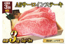 定期便 3回 牛肉 雲仙育ち おがわ牛 A5 サーロインステーキ 総計3kg(1kg×3回) ステーキ 黒毛和牛 冷凍 [焼肉おがわ 長崎県 雲仙市 item2113]