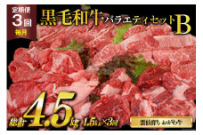定期便 3回 牛肉 雲仙育ち おがわ牛 バラエティーセットB 総計4.5kg(1.5kg×3回) [焼肉おがわ 長崎県 雲仙市 item2128] 黒毛和牛 カルビ 切り落とし 定期 冷凍