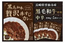 黒毛和牛 贅沢牛すじカレー 中辛 5食セット / 山中牧場 / 長崎県 雲仙市 [item0936] レトルト カレー レトルト食品 国産牛 常備食 常温保存 備蓄食 非常食