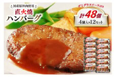 ハンバーグ 直火焼ハンバーグ デミグラスソース付き 4個入×12パック 計48個 [プリマルーケ 長崎県 雲仙市 item1132] デミグラスハンバーグ 国産 冷蔵 湯煎 レンジで簡単 温めるだけ