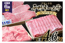 隔月6回 定期便 ブランド牛 平野幸一之牛 プレミアムセット 総量4.6kg [増山（焼肉薩摩） 長崎県 雲仙市 item2182] 牛肉 ステーキ すき焼き 焼肉 黒毛和牛 和牛 肉 冷凍 定期