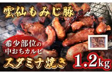  雲仙もみじ豚 味付き 中おち カルビ スタミナ焼き 1200g / 豚 豚肉 カルビ 味付け肉 フライパン 焼くだけ おかず 焼肉 / 南島原市 / はなぶさ [SCN022]