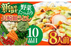 長崎皿うどんと新鮮野菜セット 8人前（麺・スープ・野菜10種・果物1種）/ 皿うどん 長崎皿うどん かた焼きそば  パリパリ 野菜 生野菜 詰め合わせ 果物 スープ付 揚げ麺 具入り / 南島原市 / 贅沢宝庫 [SDZ002]