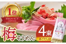 手延べ梅そうめん 200g あごだし スープ 付 / そうめん 素麺 麺 乾麺 梅 / 南島原市 / のうち製麺 [SAF013]