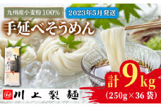 【5月〜発送】九州産小麦粉100％ 手延べ そうめん250g×36袋（9kg） 南島原市 / 川上製麺 [SCM081]