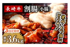 【3回定期便】長崎牛 割腸（小腸） 焼肉・ホルモン 鍋 用 1.2kg  / 鍋 なべ やきにく ホルモン 牛肉 もつ鍋 / 南島原市 / はなぶさ [SCN118]