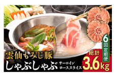 【6回定期便】雲仙もみじ豚 サーロイン ロース 薄切り しゃぶしゃぶ 用 600g  / 豚肉 ぶた肉 さーろいん ろーす おかず 鍋 なべ / 南島原市 / はなぶさ [SCN104]