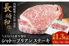 【内閣総理大臣賞！】長崎 和牛 シャトーブリアン ステーキ 150g×3枚×3セット 計1.35kg / 肉厚 牛肉 贅沢 ジューシー 牛 ステーキ肉 / 南島原市 / ながいけ [SCH058]