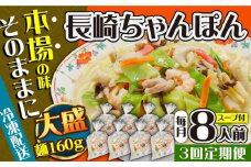【3回定期便】冷凍 長崎ちゃんぽん 8人前（1人前×8袋） / スープ付き 長崎チャンポン 麺 ちゃんぽん チャンポン / 南島原市 / 狩野食品 [SDE030]