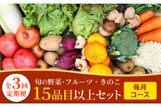 【毎月コース】豪華！野菜 果物 きのこセット 15品目以上 3回定期便 / 野菜定期便 やさい定期便 フルーツ 果物 キノコ 詰め合わせ / 南島原市 / 吉岡青果 [SCZ023]