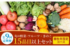 【春秋冬限定コース】豪華！野菜 果物 きのこセット 15品目以上 9回定期便 / 野菜定期便 やさい定期便 フルーツ 果物 キノコ 詰め合わせ / 南島原市 / 吉岡青果 [SCZ024]