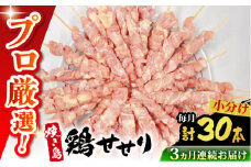 【3回定期便】九州産 焼き鳥セット 鶏せせり 30本 / やきとり ヤキトリ 焼鳥 串セット 国産 冷凍 小分け / 南島原市 / ふるさと企画 [SBA087]