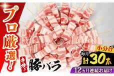 【12回定期便】国産 焼き鳥セット 豚バラ 30本 / やきとり ヤキトリ 焼鳥 串セット 国産 冷凍 小分け / 南島原市 / ふるさと企画 [SBA092]