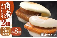【全3回定期便】【化粧箱】 長崎角煮まんじゅう8個＆大とろ角煮まんじゅう8個 長与町/岩崎本舗 [EAB020] 大とろ角煮 角煮まん 岩崎 岩崎本舗 定期 定期便