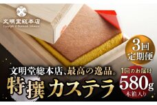 【全3回定期便】【木箱】特撰カステラ 580g 長与町/文明堂総本店 [EAK002] カステラ かすてら 長崎 贈答 ギフト お土産 デザート 熨斗 人気 和菓子 かすてら ざらめ ザラメ お取り寄せ 文明堂 定期 定期便