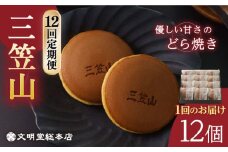 【全12回定期便】 どら焼き 三笠山 1箱 (12個入り) 長与町/文明堂総本店 [EAK016] どら焼き どらやき ギフト 人気 和菓子 スイーツ 焼菓子 お菓子 熨斗 個包装 高級 有名 お取り寄せ 定期 定期便