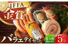 【国際大会金賞】【毎月5点×6回定期便】バラエティセット 毎月5品（計30品） / ビアシンケン リオナ ベリーロールブロック ヤークトヴルスト スモークウィンナー / 長与町 / 雪の浦手造りハム [EAM036] 国産 ハム はむ ウインナー ういんなー 詰合せ 詰め合わせ 冷凍 肉 セット おつまみ バーベキュー BBQ 定期 定期便 毎月